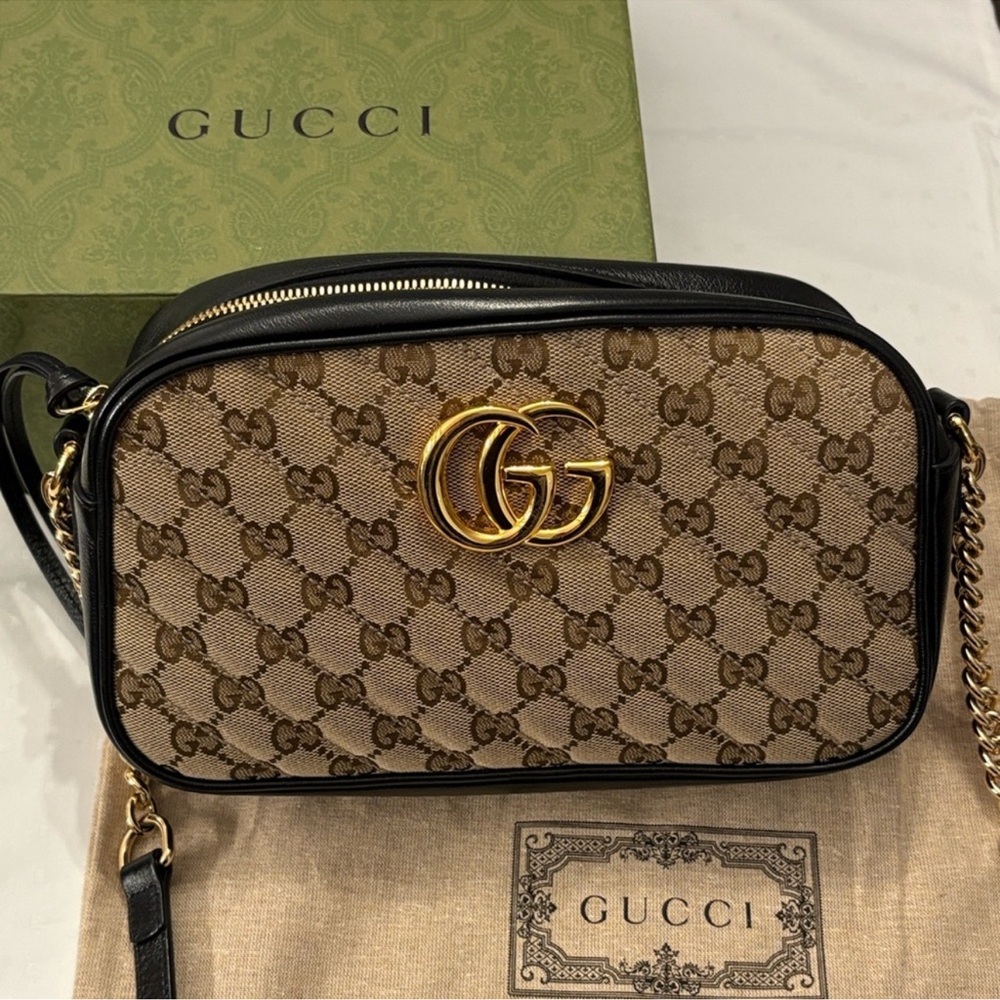 Gucci Beige and Black GG Crossbody Bag
